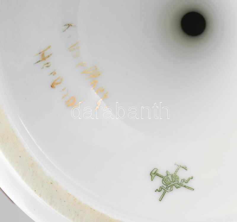 Herend Wellner jelzéssel: süteményes kínáló. Kézzel festett, jelzett, kopott. d: 22 cm - Image 3