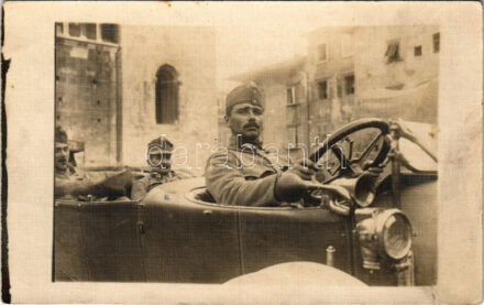 1916 Osztrák-magyar katonák automobilban, gépkocsizó alakulat / WWI Austro-Hungarian K.u.K. military, motorized unit with automobile. photo + 'K.u.k. Kraftwagen Kol. No. 184.' (EK)