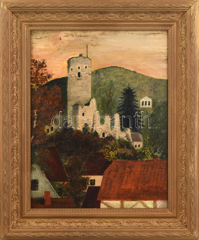 Jelzés nélkül: Eppstein vára a Taunusban (Hessen, Németország). Olaj, vászon, kartonon. 40x32 cm, dekoratív fakeretben. /