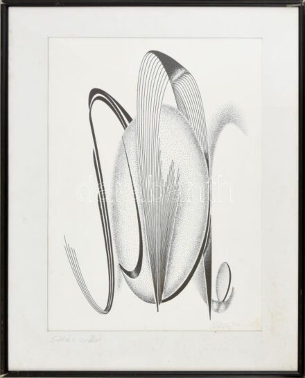 Sárkány István (1954): Sétáló ovális. Litográfia, papír, Jelzett, keretben. 40x30 cm,