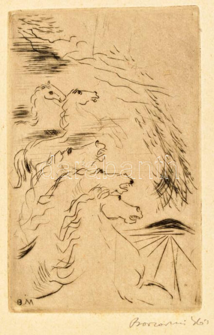 Borsos Miklós (1906-1990): Lovak. Rézkarc, papír, Jelzett, 14x9 cm