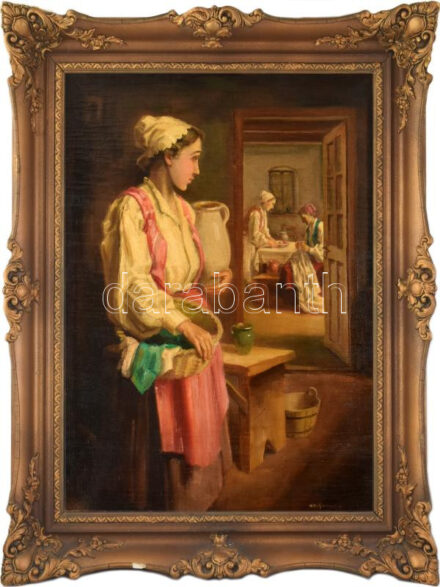 Krusnyák Károly (1889-1960): Jelenet. Olaj, vászon. Jelezve jobbra lent. Dekoratív fakeretben. 80x60 cm