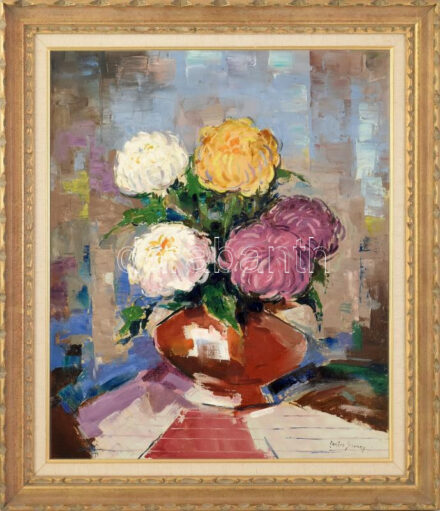 Olvashatatlan jelzéssel (Szendy Arisztid?): Csendélet. Olaj, vászon. Dekoratív fakeretben. 61x51 cm