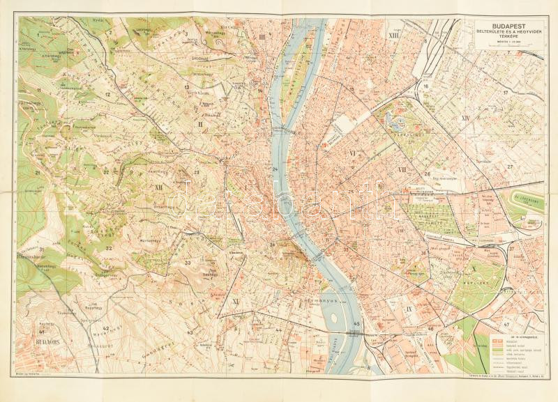 1930 Budapest belterülete és a hegyvidék, 1:25.000, Bp., M. Kir. Állami Térképészet, 36x54 cm
