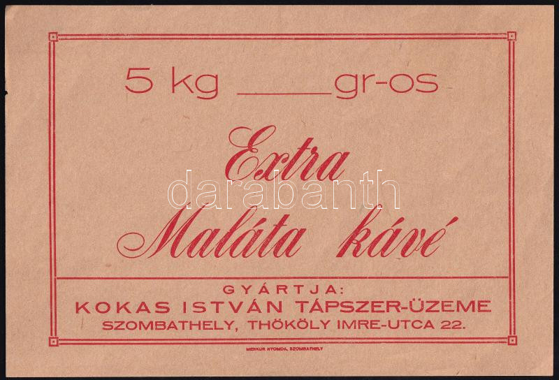 Kokas István Tápszerüzeme (Szombathely) Extra Maláta Kávé címke, 14×21 cm