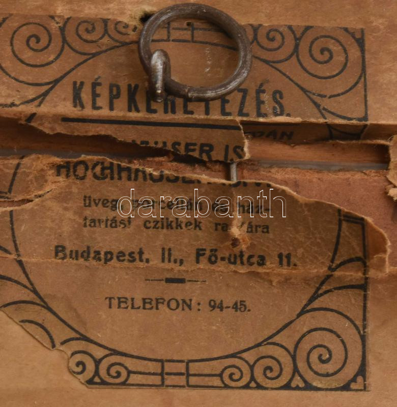 Földes Imre (1881-1948): Zenélő bohóc kutyával. Olaj, karton. Jelzett. Dekoratív, üvegezett fakeretben, hátoldalán Hochhauser képkerezető 1920 körüli címkéjével. 37x27 cm / oil on board, signed, framed - Image 3