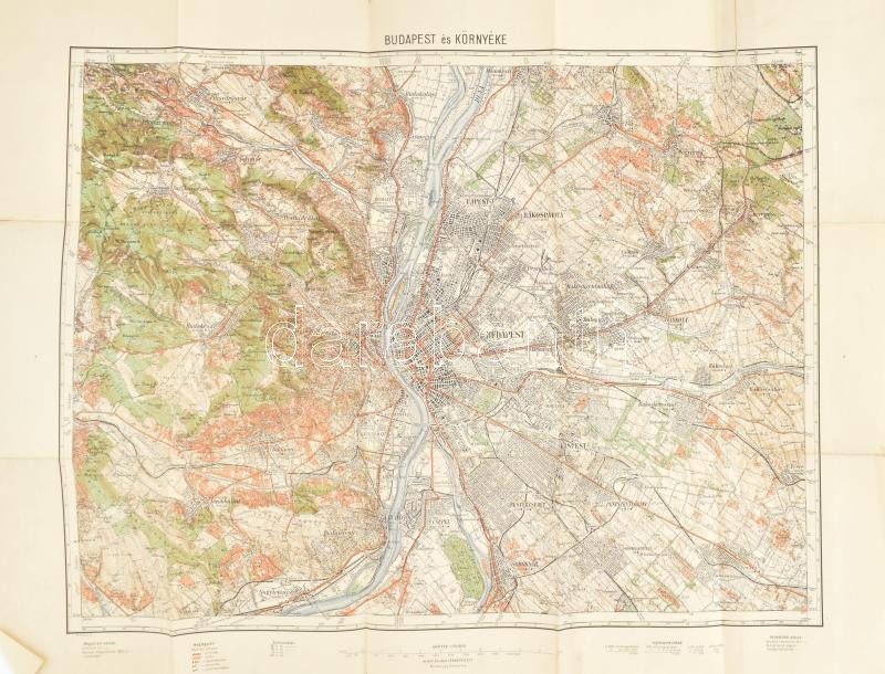 cca 1930 Budapest és környéke, 1: 75:000, M. Kir. Állami Térképészet, javított, 47x62 cm