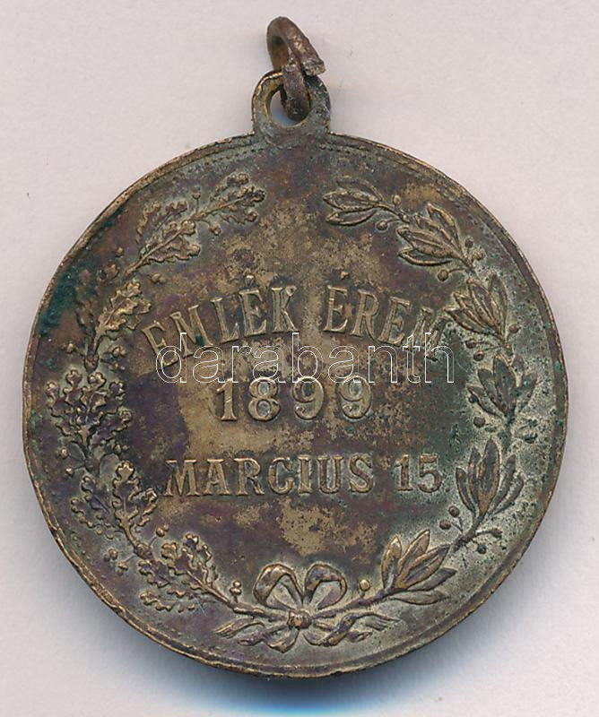 1899. 'Petőfi - Bem / Emlék Érem 1899. március 15.' bronz emlékmedál füllel, mellszalag nélkül (29mm) T:VF patina, ph - Image 2