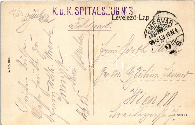 1915 Temesvár, Timisoara; Apotheke / utca, gyógyszertár / street view, pharmacy + 'K.u.K. Spitalszug No. 3.' (fa) - Image 2