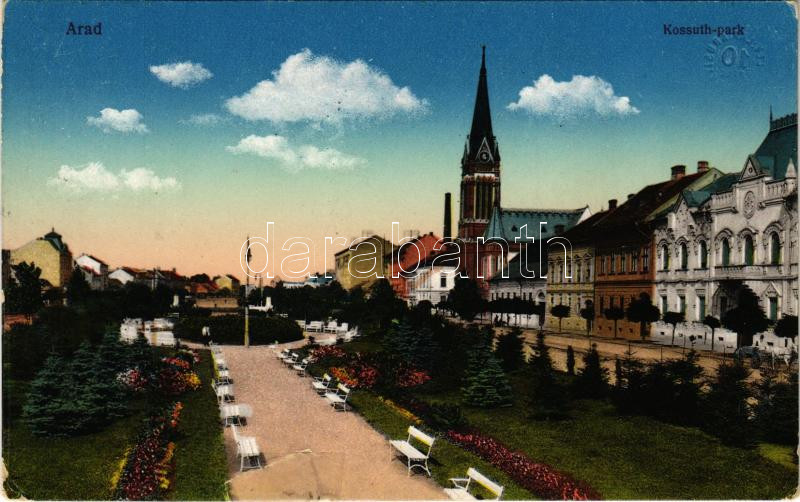 1914 Arad, Kossuth park / park + 'K.u.K. Spitalszug No. 3.' (r)