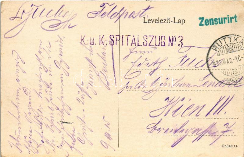 1915 Ruttka, Vrútky; látkép / general view + 'K.u.K. Spitalszug No. 3.' (EK) - Image 2
