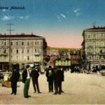1915 Fiume, Rijeka; Piazza Adamich / square, Grand Hotel Europe + 'K.u.K. Spitalszug No. 3.'