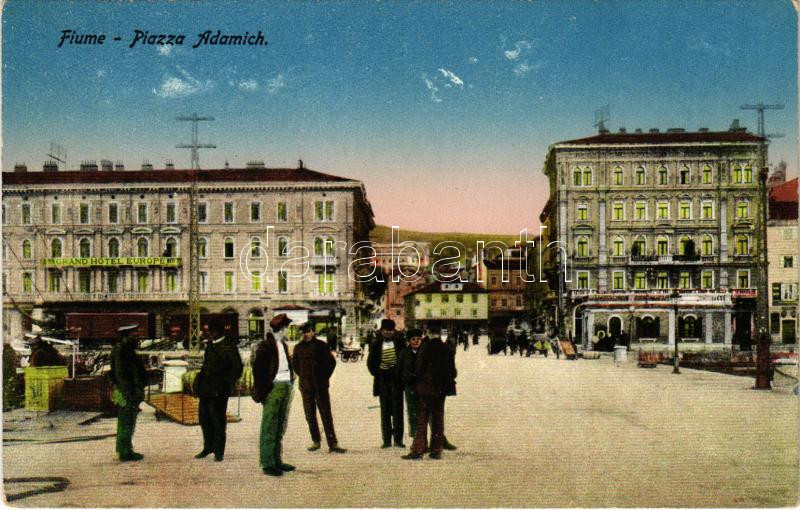 1915 Fiume, Rijeka; Piazza Adamich / square, Grand Hotel Europe + 'K.u.K. Spitalszug No. 3.'