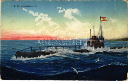 SM U-3 (U-III) Germania-típusú Osztrák-Magyar Haditengerészeti tengeralattjáró, matrózokkal a fedélzeten / SM Unterseeboot N. III. K.u.K. Kriegsmarine (U-Boot) / Sottomarino N. III. / WWI Austro-Hungarian Navy Germania class submarine,