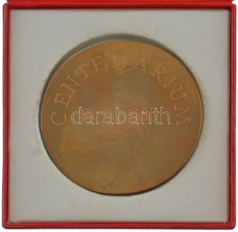 Kalmár Márton (1946-) 1985. 'Szegedi Közlekedési Vállalat - Centenárium 1885-1985' egyoldalas, öntött bronz emlékplakett eredeti tokban (91mm) T:AU - Image 2