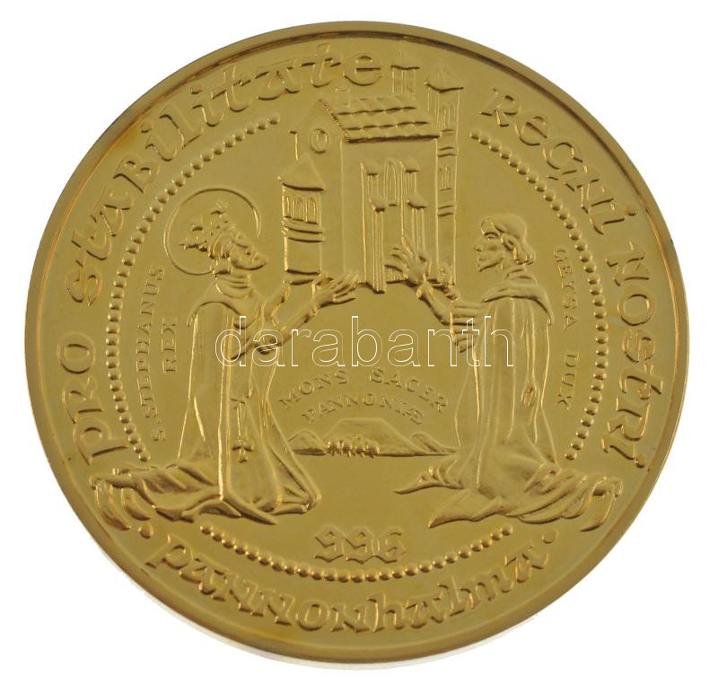 Lebó Ferenc (1960-) 1996. 'II. János Pál pápa látogatása - Pannonhalma, Győr' aranyozott bronz emlékérem kapszulában (42,5mm) T:PP fo. - Image 2