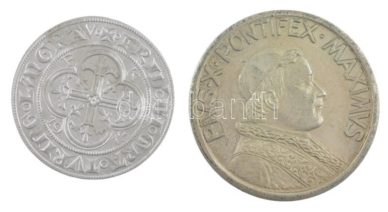 DN 'X. Pius pápa / PASTOR ANGELICVS 1903-1914' ezüstözött bronz emlékérem (35mm) + NSZK 1973. 1Gr Al replika (30mm) T:XF ND 'Pius X / PASTOR ANGELICVS 1903-1914' silver plated bronze commemorative medallion (35mm) + FRG 1973. 1 Groschen Al