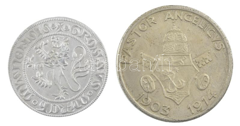 DN 'X. Pius pápa / PASTOR ANGELICVS 1903-1914' ezüstözött bronz emlékérem (35mm) + NSZK 1973. 1Gr Al replika (30mm) T:XF ND 'Pius X / PASTOR ANGELICVS 1903-1914' silver plated bronze commemorative medallion (35mm) + FRG 1973. 1 Groschen Al - Image 2