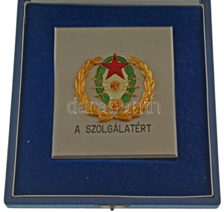 ~1970-1980. 'REF (Rádióelektronikai Felderítés) 30 - A szolgálatért' aranyozott, műgyantás emlékplakett, eredeti dísztokban (106x92mm) T:AU