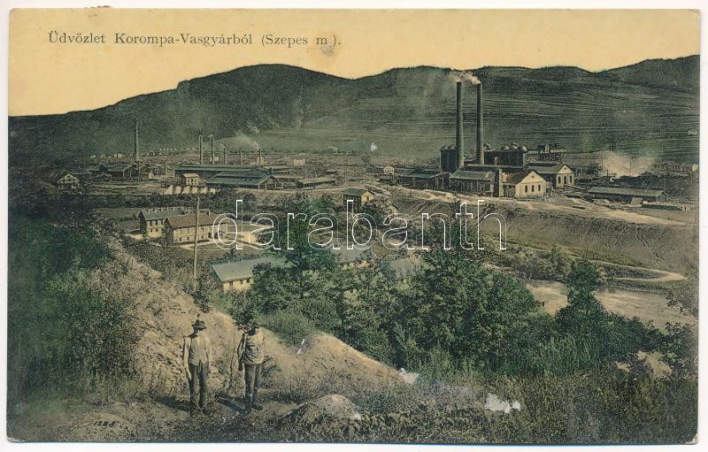 Korompa, Krompach, Krompachy (Szepes); Vasgyár. Balkányi S. kiadása / iron works, factory (ázott sarok / wet corner)