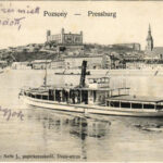1905 Pozsony, Pressburg, Bratislava; Duna, ingahajó, vár a háttérben. Neffe J. kiadása / Danube river, shuttle steamboat, castle (fl)