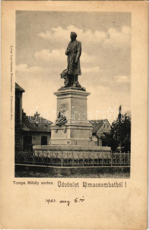 Rimaszombat, Rimavská Sobota; Tompa Mihály szobor. Lévai Izsó kiadása / statue