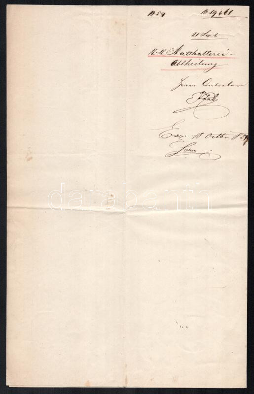 1854 Báró Augusz Antal helytartó, Liszt Ferenc barátja által aláírt okirat - Image 3