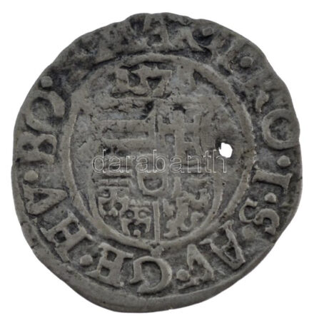 1578K-B Denár Ag 'Miksa' (0,52g) T:XF patina, ly. Hungary 1578K-B Denar Ag 'Maximilian' (0,52g) C:XF patina, holed Huszár: 992.,Unger II.: 766.a