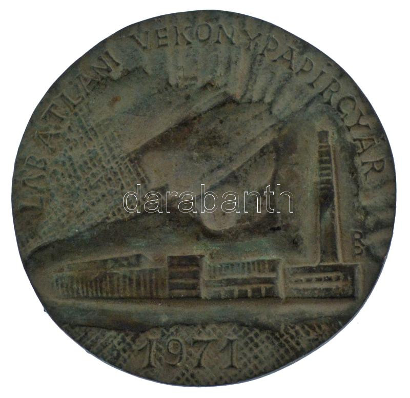 1971. 'Lábatlani Vékonypapírgyár építőjének' egyoldalas, öntött bronz plakett. Szign.: RP (108mm) T:XF patina