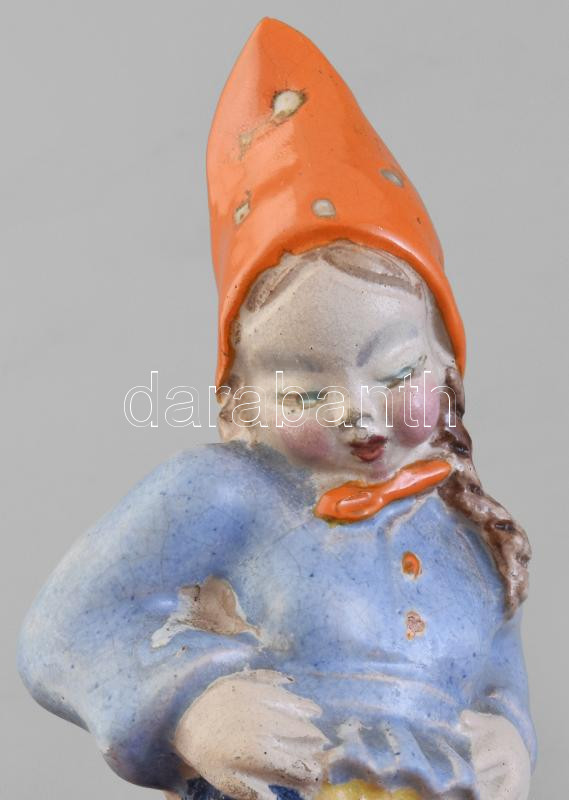 H. Ráhmer Mária (1911-1998): Kendős lány és kutya figurák, festett mázas kerámia, a lány jelzett, minimális kopásnyomokkal m: 19 cm - Image 2