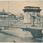 Budapest, Lánchíd. 3-részes kinyitható panorámalap / 3-tiled folding panoramacard (hajtásnál kicsit szakadt / bent til broken)