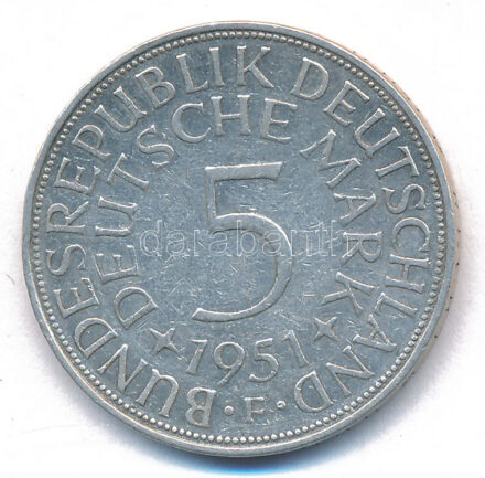 NSZK 1951F 5M Ag T:VF GFR 1951F 5 Mark Ag C:VF Krause KM112.1