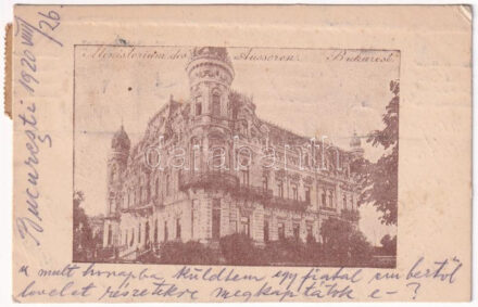 1920 Bucharest, Bukarest, Bucuresti, Bucuresci; Ministerium des Ausseren / Ministry of Foreign Affairs (EK)