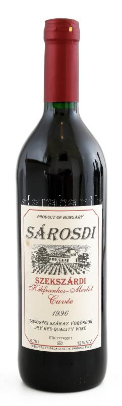 1998 Sárosdi Szekszárdi Kékfrankos-Merlot Cuvée. Pincében, szakszerűen tárolt, bontatlan palack száraz vörösbor, 12%, 0,75 l.