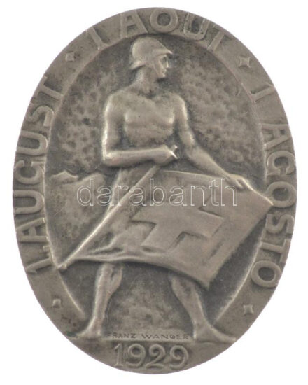 Svájc 1929. 'Augusztus 1. - nemzeti ünnep' fém jelvény 'Huguenin Locle' gyártói jelzéssel. Szign.: Franz Wanger (27x35mm) T:AU Switzerland 1929. '1. August - 1 Aout - 1 Agosto 1929' metal badge with 'Huguenin Locle' maker's mark. Sign.: