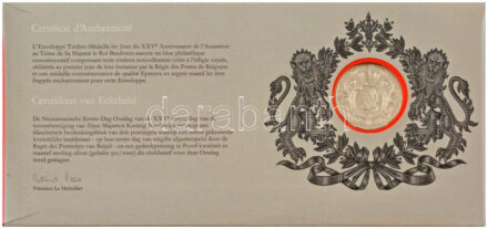 Belgium 1976. 'Baldvin trónralépésének 25. évfordulója' kétoldalas, aranyozott Ag emlékérem emlékblokkal felbélyegzett borítékban, bélyegzéssel, műbőr mappában T:PP Belgium 1976. '25th anniversary of Baudouin's accession to the