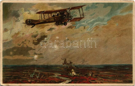 1918 'Albatros' auf Erkundungsfahrt an der Marne / WWI German military art postcard, reconnaissance s: Prof. Hans Rud. Schulze (EK)