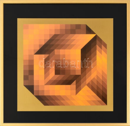 Vasarely Victor (1908-1997): AXO-44. Heliogravűr, papír. Neuchatel, Éditions du Griffon kiadása, 1974. Bal alsó sarkában Fondation Vasarely Aix-En-Provence szárazbélyegzőjével. Üvegezett fakeretben. 40x40 cm. / Victor Vasarely