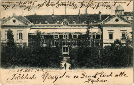 1903 Pola, Pula; K.u.K. Kriegsmarine Marine-Casino / Casino di Marina / Osztrák-magyar haditengerészeti kaszinó / Austro-Hungarian Navy, mariners' casino. Dep. M. Clapis (fl)