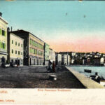 1910 Mali Losinj, Lussinpiccolo; Riva Francesco Ferdinando / shore, hotel and restaurant (kis szakadás / small tear)