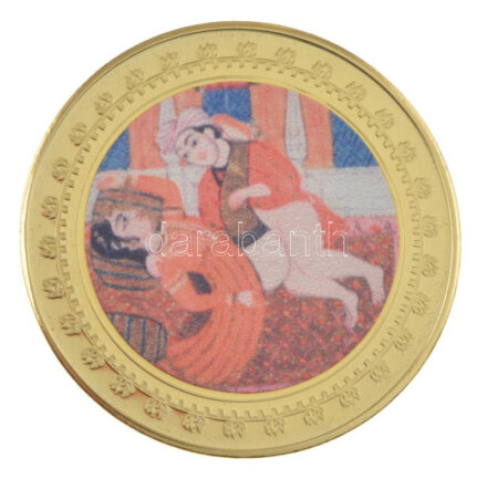 DN 'Kámaszutra - Kétlábas állás' aranyozott Cu multicolor érem, német nyelvű leírással, magyar tanúsítvánnyal T:UNC ND 'Kamasutra - Die gleichbeinige Stellung' gold plated multicolor Cu coin with German language description and
