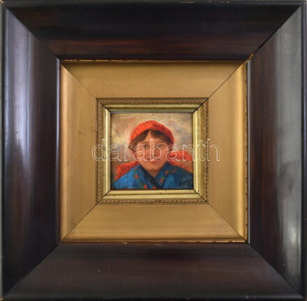 Pállya Celesztin (1864-1948): Női portré. Olaj, falemez, jelzett. Dekoratív fakeretben, 8,5×10 cm