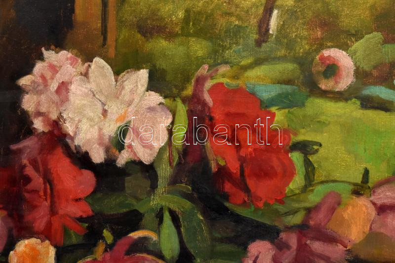 Hatvany Ferenc (1881-1958): Csendélet. Olaj, vászon, jelezve jobbra lent. Dekoratív, kissé sérült fakeretben, 70×90 cm / oil on canvas, signed, framed - Image 2