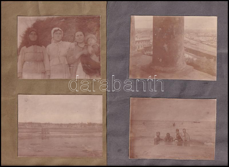cca 1920 Vegyes fotó tétel, 10 fotó 3 kartonra ragasztva, közte 6 db fürdőzős fotóval, azonosítatlan tengerparti helyszínen, változó állapotban, közte foltos, 8x11 cm - Image 2