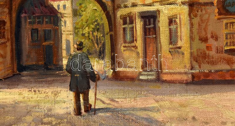 H Wolff jelzéssel: Sétáló. Olaj, vászon. Dekoratív fakeretben, 60×80 cm - Image 2