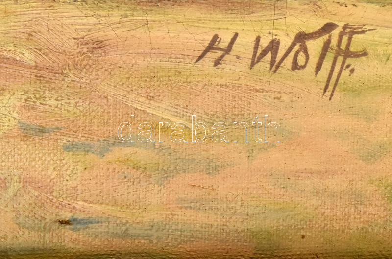 H Wolff jelzéssel: Sétáló. Olaj, vászon. Dekoratív fakeretben, 60×80 cm - Image 3