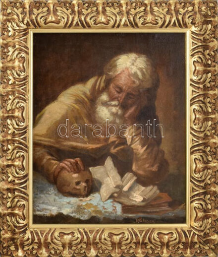 Hátszegi jelzéssel. Szent Jeromos. Olaj, vászon. Dekoratív fakeretben, 42×34 cm