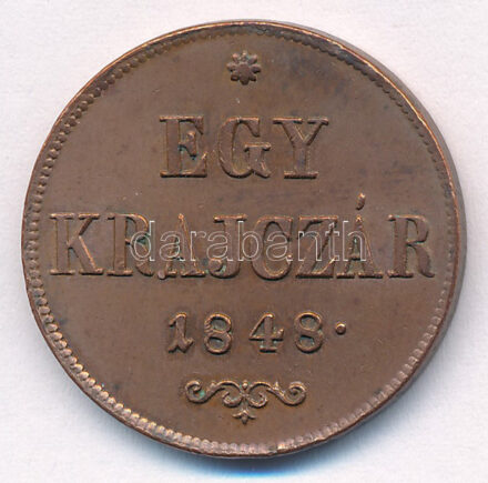 1848. 1kr Cu T:AU,XF kis patina, kis ph. Adamo B1