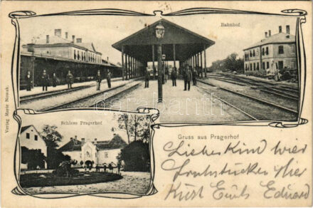 1904 Pragersko, Pragerhof; Bahnhof, Schloss Pragerhof / railway station, castle. Marie Nowak Art Nouveau, floral (fl)