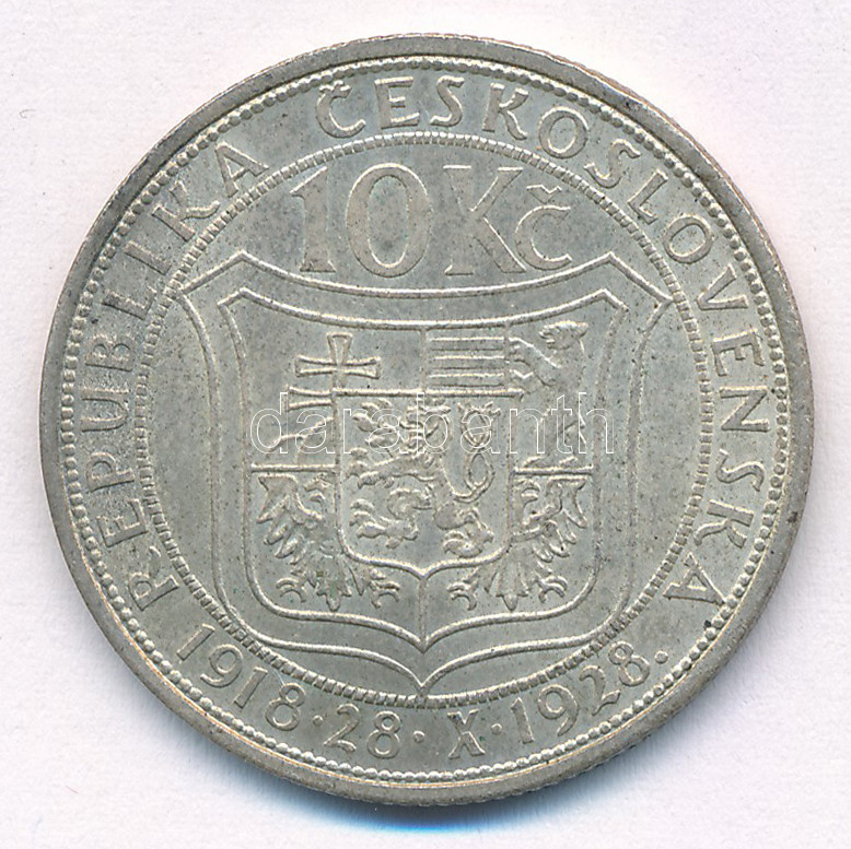 Csehszlovákia 1928. 10K Ag 'Masaryk' T:AU patina Czechoslovakia 1928. 10 Korun Ag 'Masaryk' C:AU patina Krause KM#12 - Image 2
